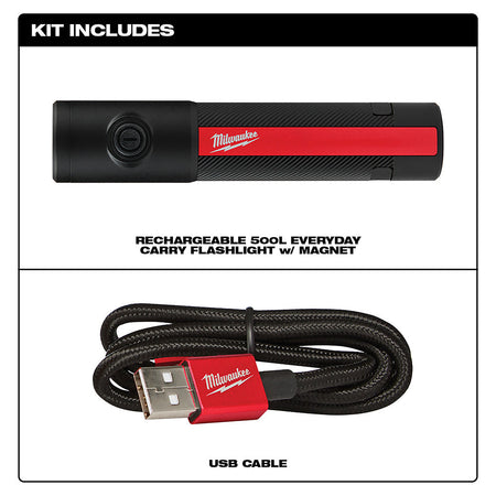 Milwaukee 2011R - Rechargeable 500L Everyday Carry Flashlight w/ Magnet - Wise Line Tools