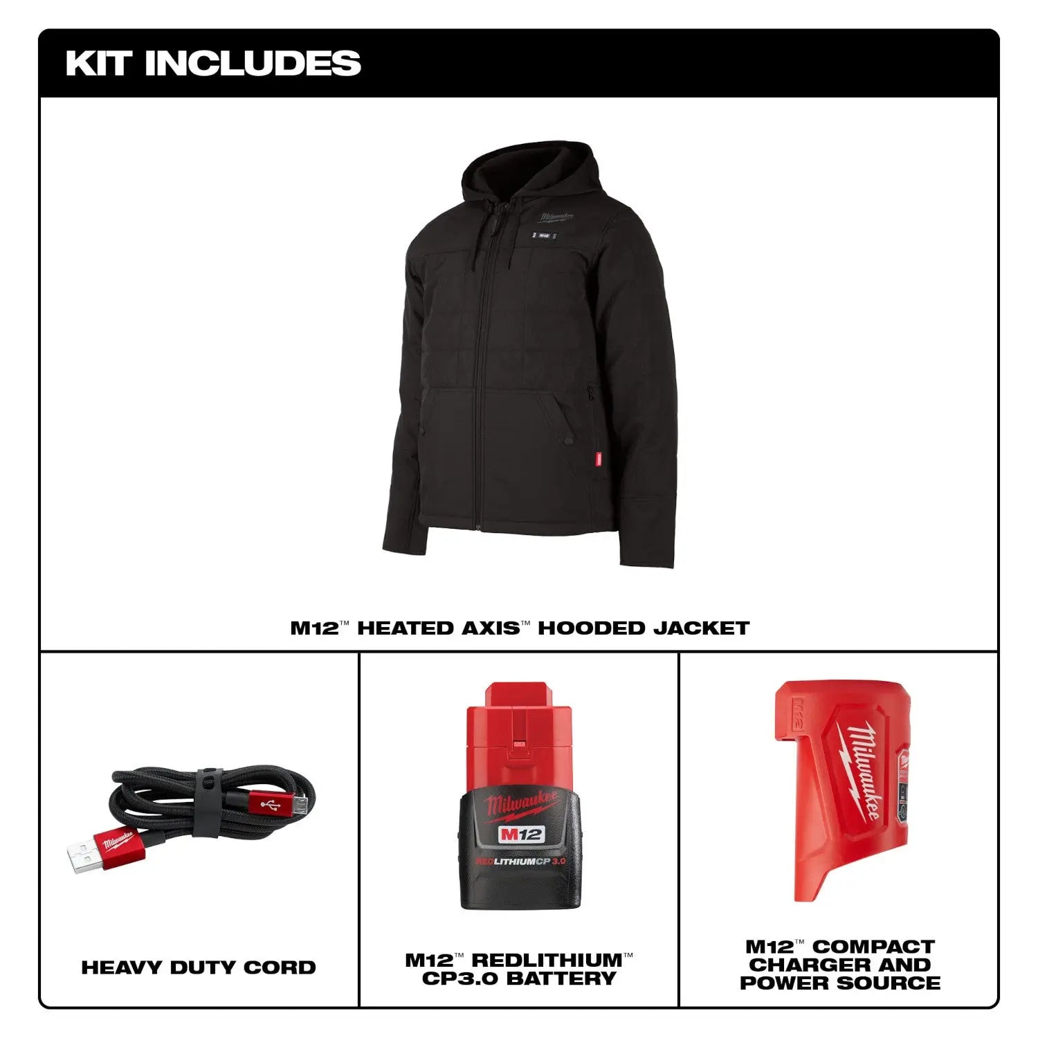 Milwaukee 205G-21M - M12™ Heated AXIS™ Hooded Jacket Kit Gray Medium - Wise Line Tools