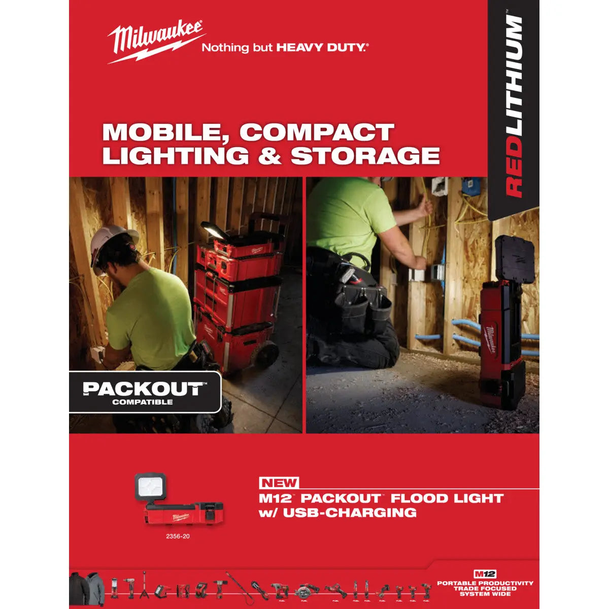 Milwaukee 2356-20 - M12™ PACKOUT™ Flood Light w/ USB Charging - Wise Line Tools