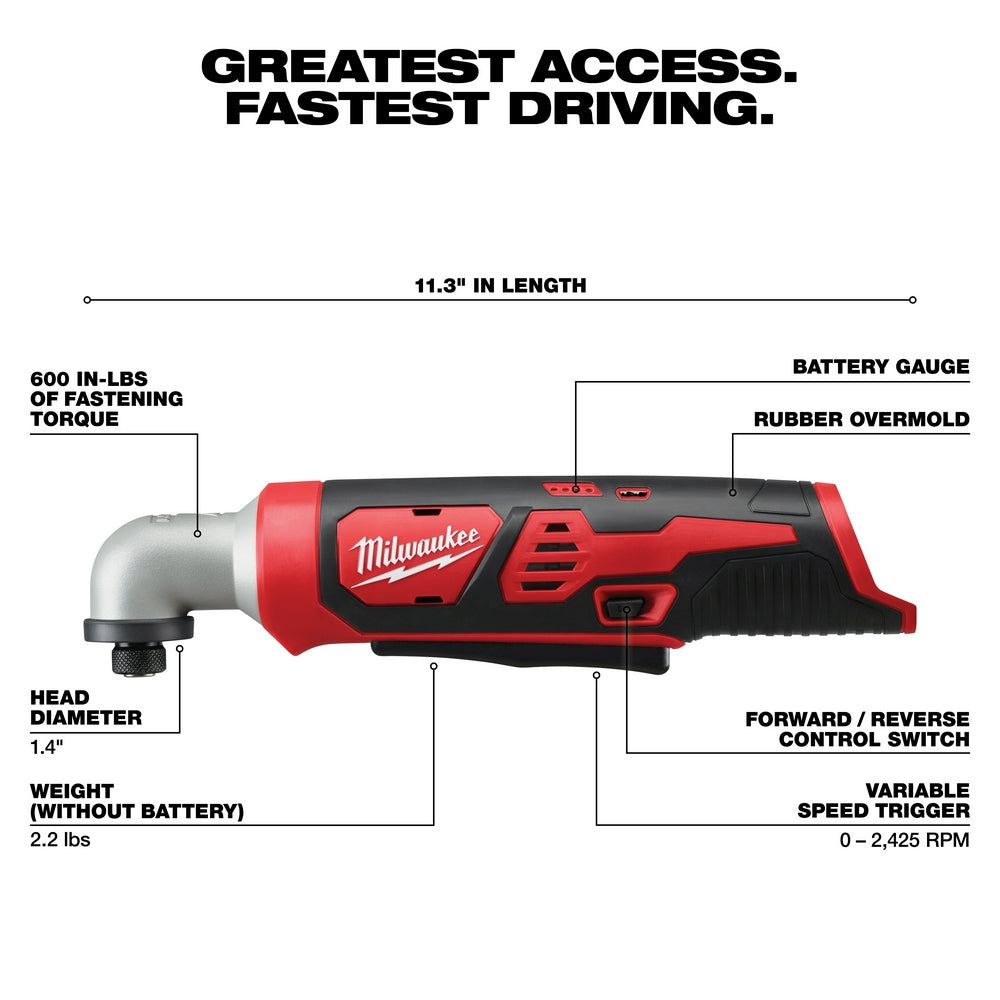 Milwaukee 2467-20 - M12™ 1/4 in. Hex Right Angle Impact Driver - Wise Line Tools