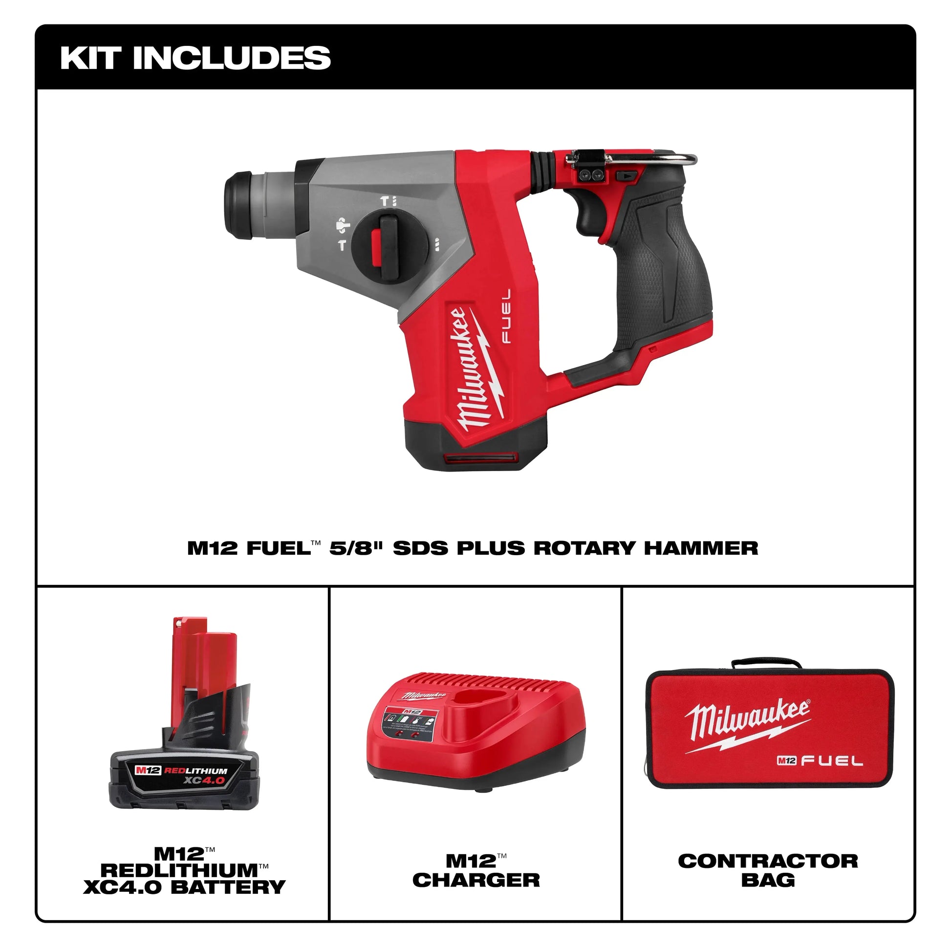 Milwaukee 2508-21XC - M12 FUEL™ 5/8” SDS Plus Rotary Hammer Kit - Wise Line Tools