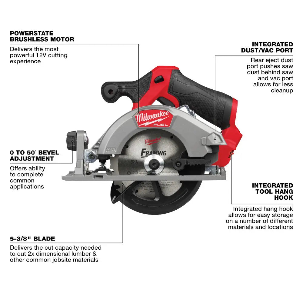 Milwaukee 2521-21HO - M12 FUEL™ 5-3/8” Circular Saw Kit - Wise Line Tools