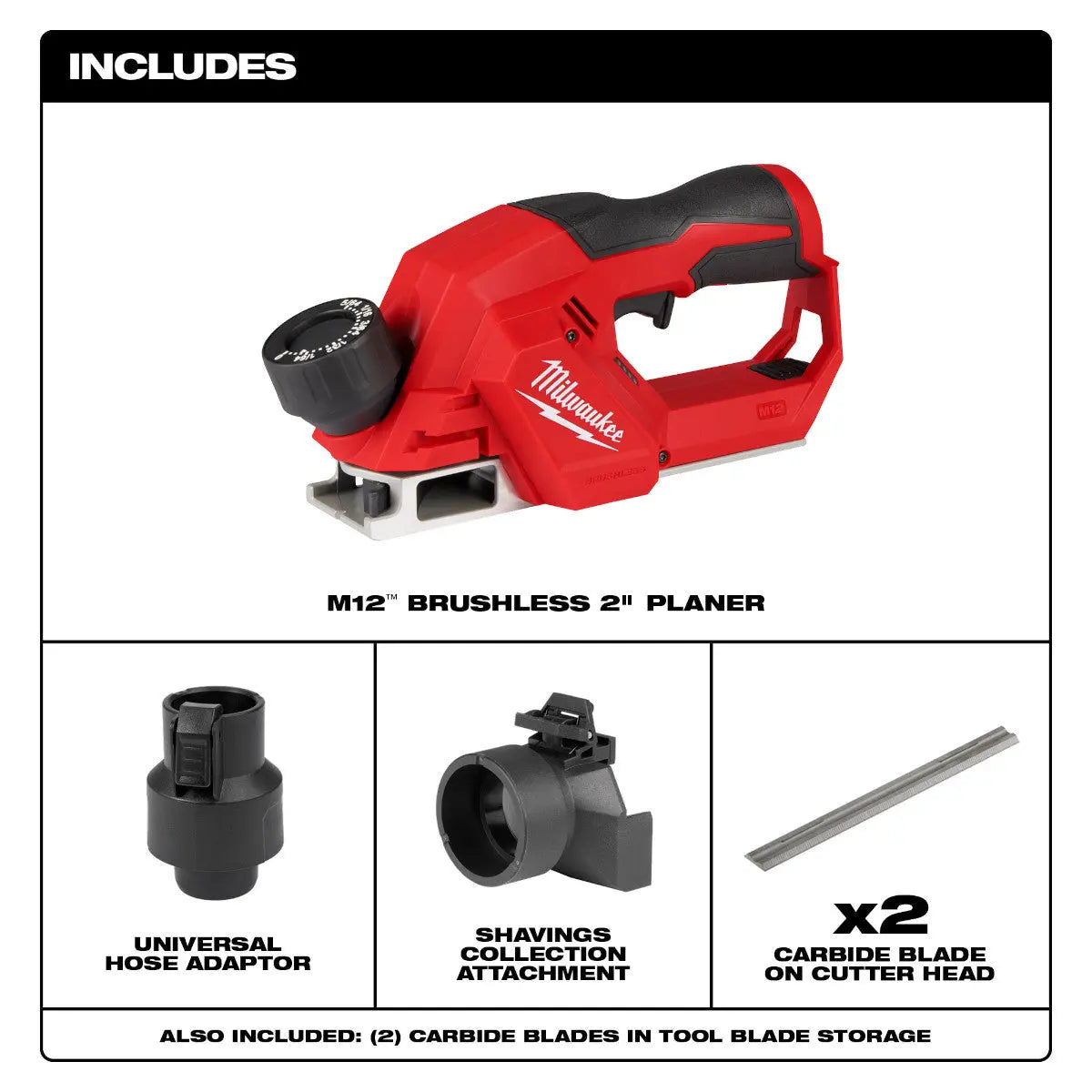 Milwaukee 2524-20 - M12™ Brushless 2" Planer - Wise Line Tools