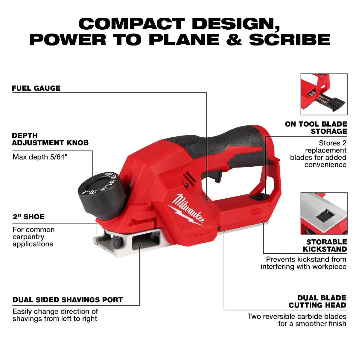 Milwaukee 2524-20 - M12™ Brushless 2" Planer - Wise Line Tools