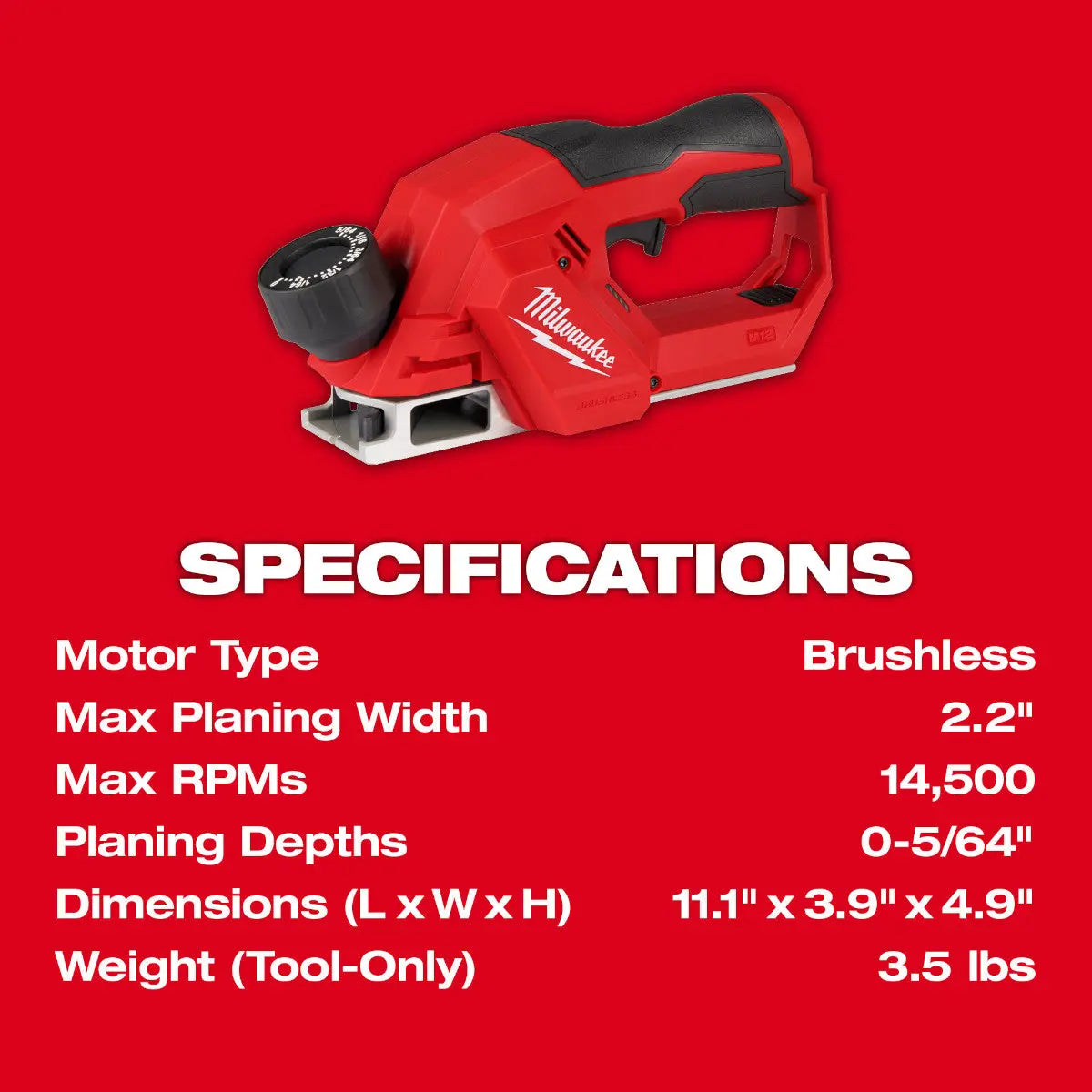 Milwaukee 2524-20 - M12™ Brushless 2" Planer - Wise Line Tools