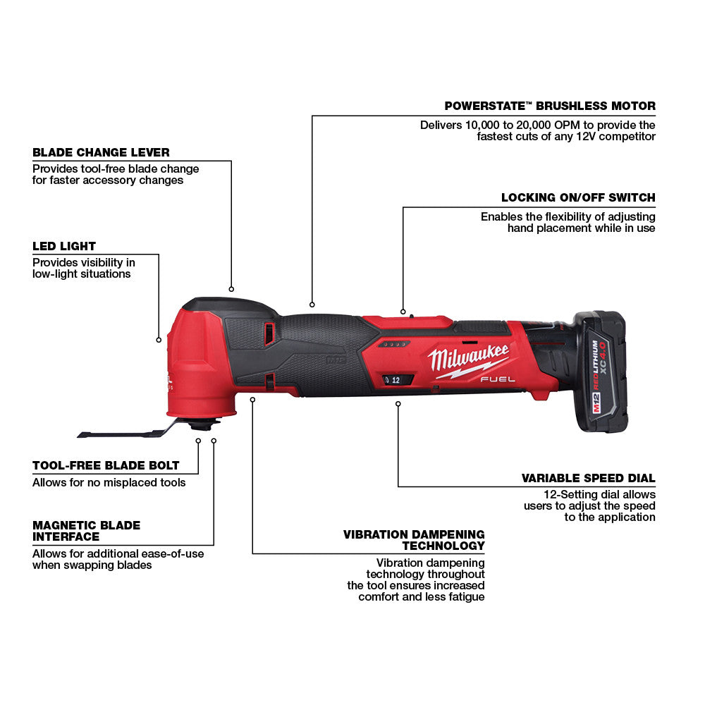 Milwaukee 2526-21XC - M12 FUEL™ Oscillating Multi-Tool Kit - Wise Line Tools