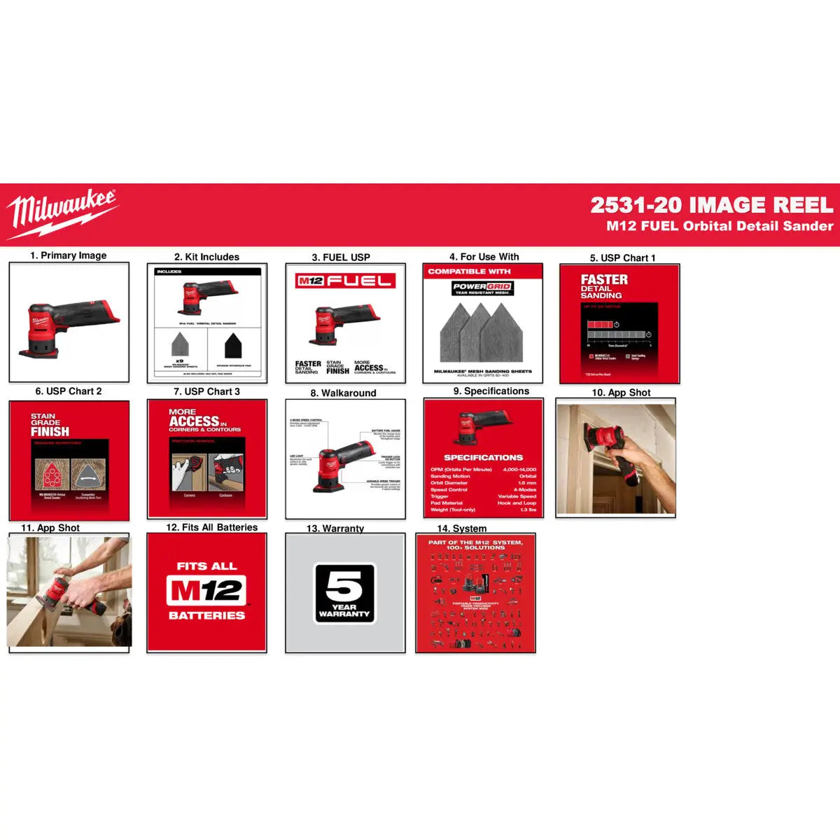 Milwaukee 2531-20 - M12 FUEL™ Orbital Detail Sander - Wise Line Tools