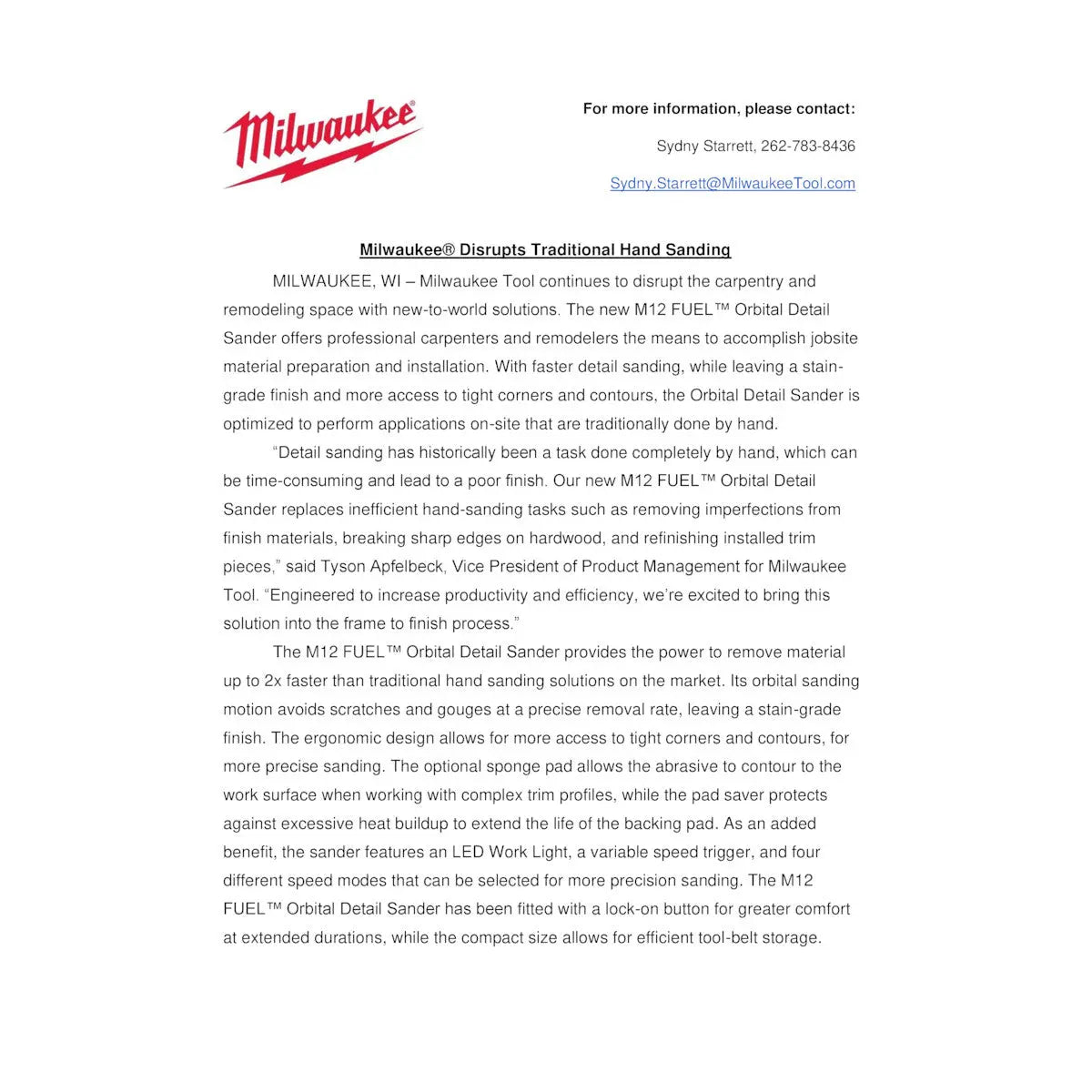 Milwaukee 2531-20 - M12 FUEL™ Orbital Detail Sander - Wise Line Tools