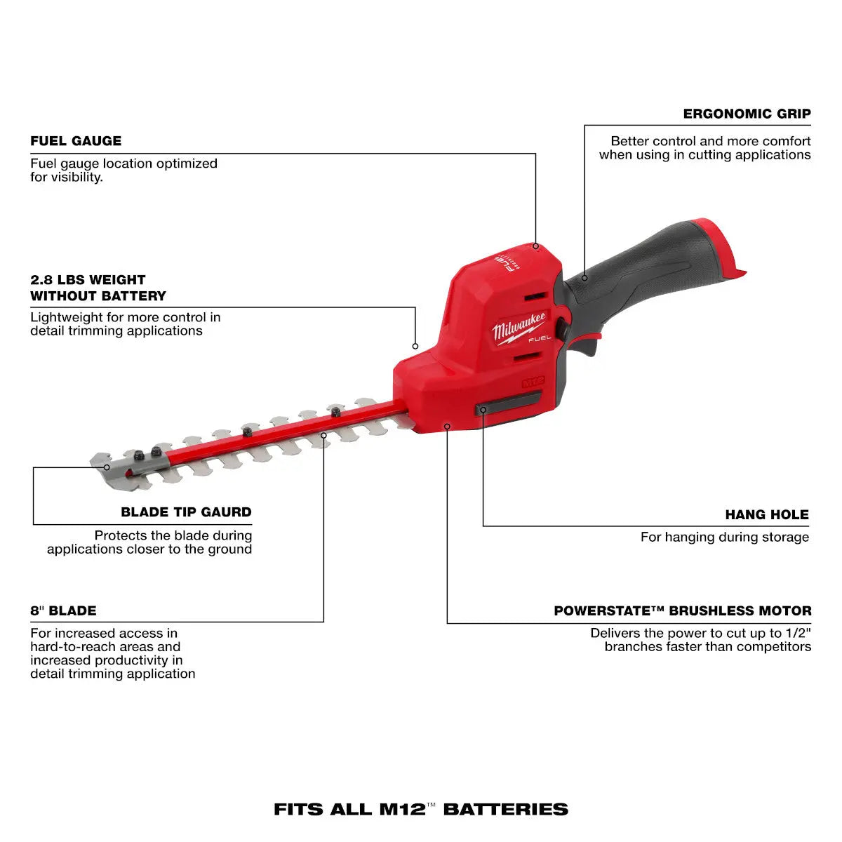Milwaukee 2533-20 - M12 FUEL™ 8" Hedge Trimmer - Wise Line Tools