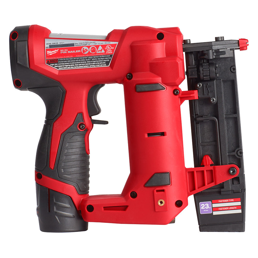 Milwaukee 2540-21 - M12™ 23 Gauge Pin Nailer Kit - Wise Line Tools