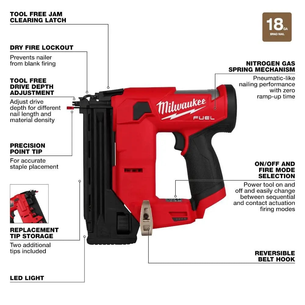 Milwaukee 2541-20 - M12 FUEL™ 18 Gauge Compact Brad Nailer - Wise Line Tools