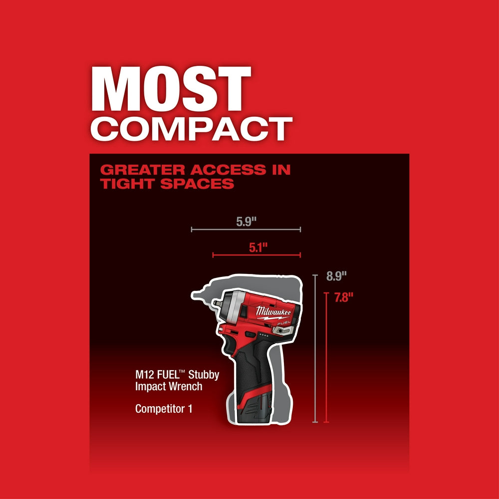 Milwaukee 2552-20 - M12 FUEL™ Stubby 1/4 in. Impact Wrench - Wise Line Tools