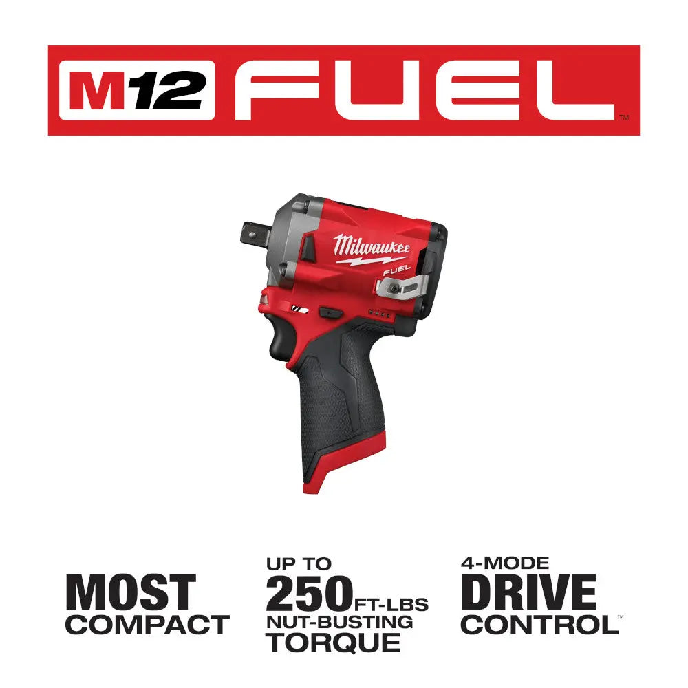 Milwaukee 2555P-20 - M12 FUEL™ Stubby 1/2 in. Pin Impact Wrench - Wise Line Tools