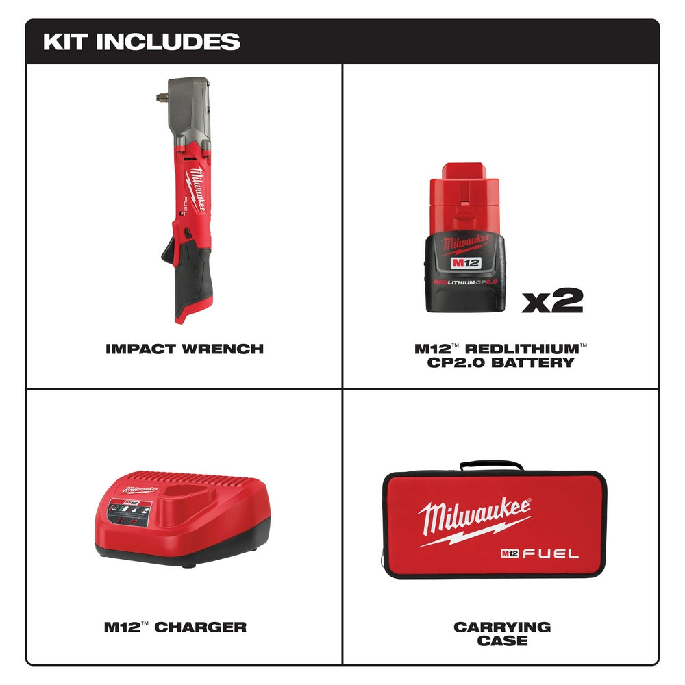 Milwaukee 2564-22 - M12 FUEL™ 3/8" Right Angle Impact Wrench Kit - Wise Line Tools