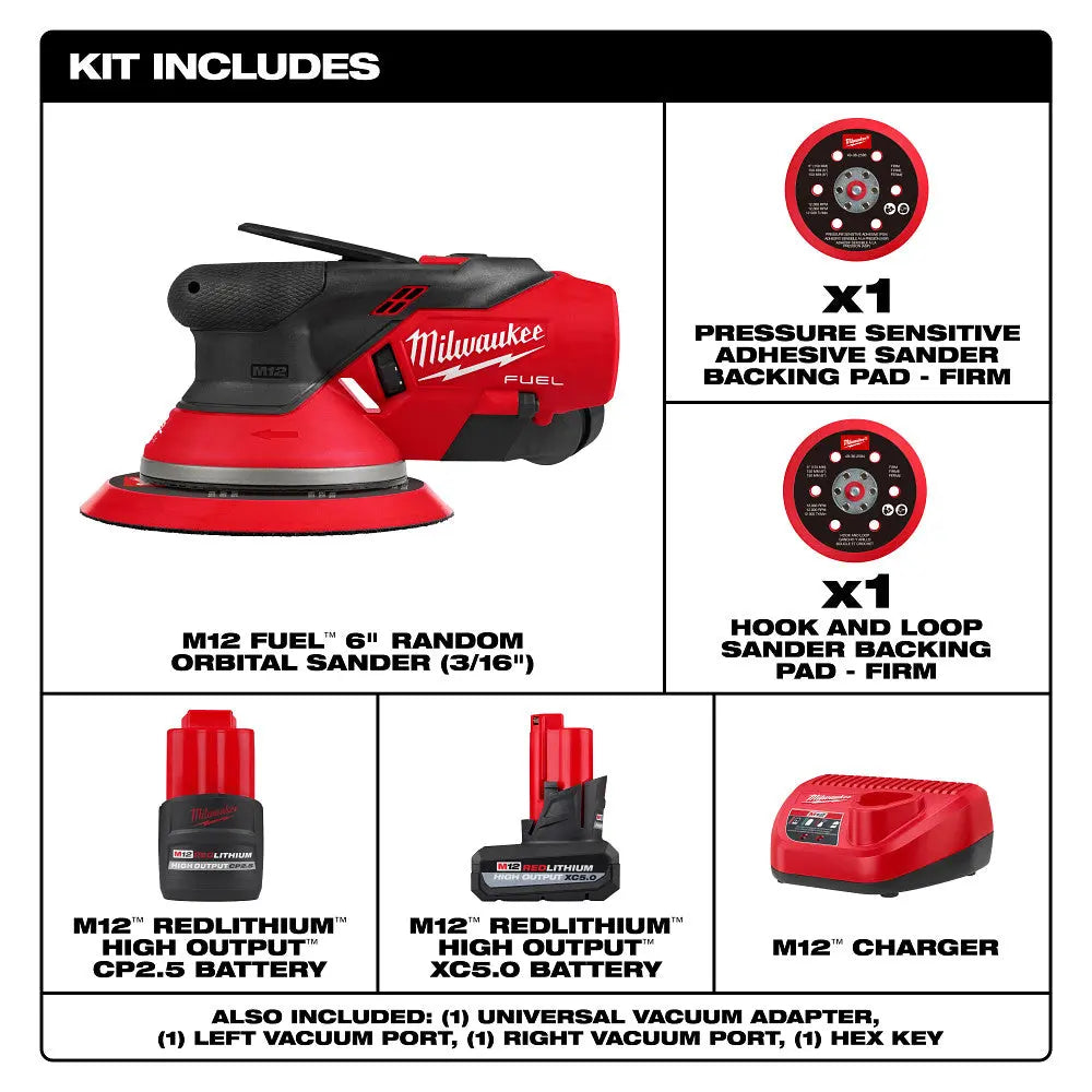 Milwaukee 2585-22CX - M12 FUEL™ 6" Random Orbital Sander Kit (3/16") - Wise Line Tools
