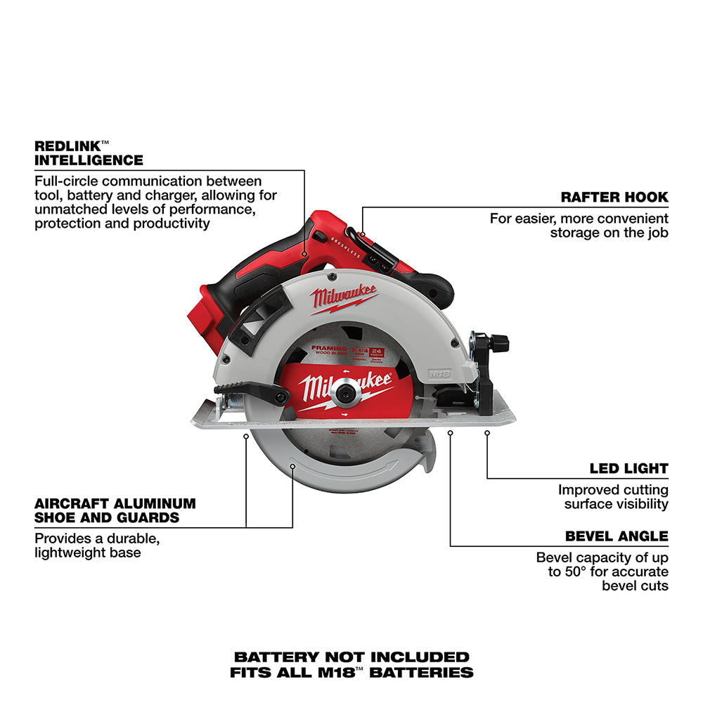 Milwaukee 2631-20 - M18™ Brushless 7-1/4 in. Circular Saw - Wise Line Tools