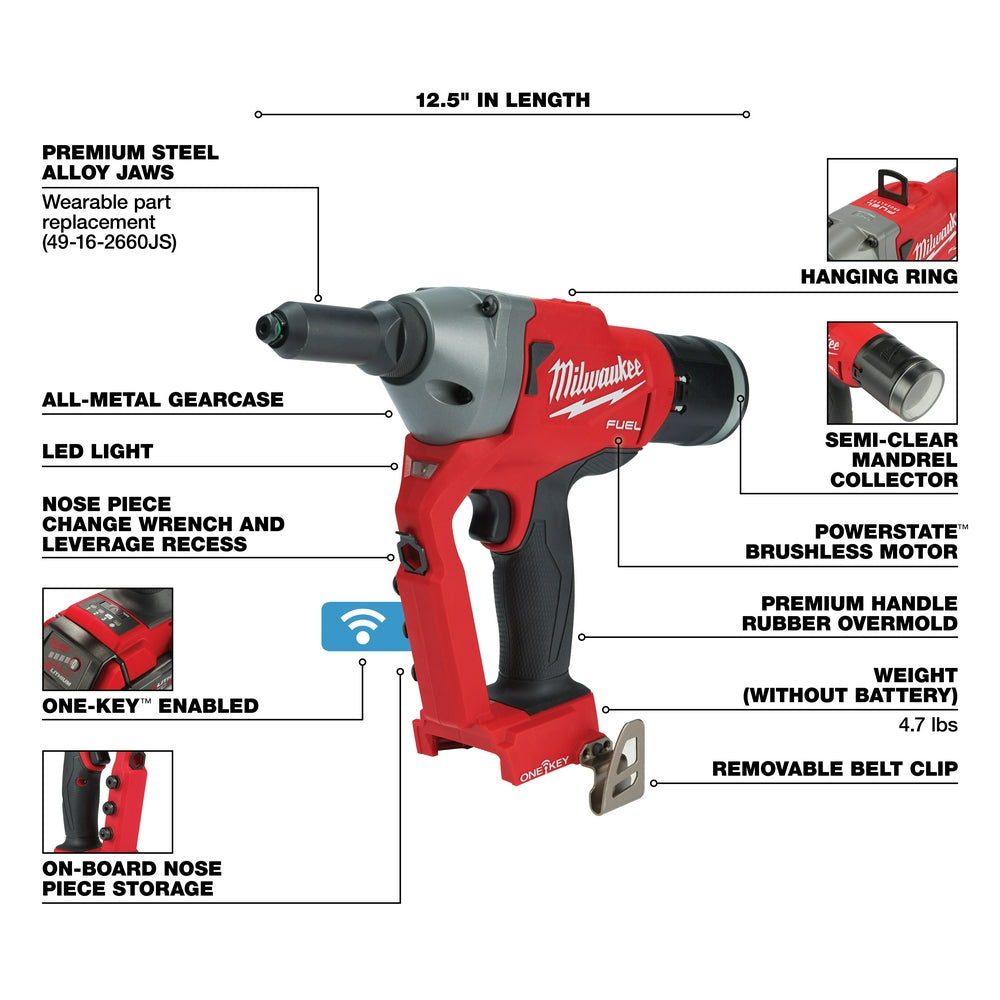 Milwaukee 2660-20 - M18 FUEL™ 1/4" Blind Rivet Tool w/ ONE-KEY™ - Wise Line Tools