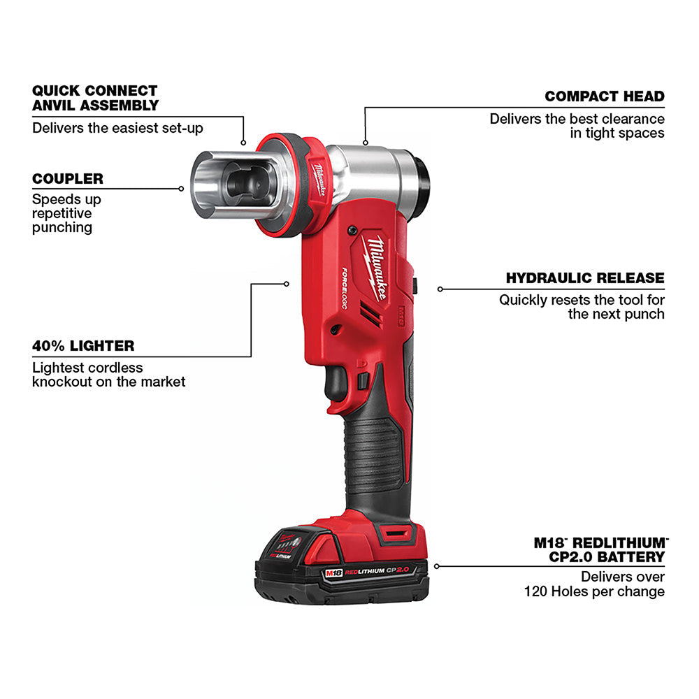 Milwaukee 2677-23  -  M18 FORCE LOGIC 6T Knockout Tool 1/2" - 4" Kit (Special order item) - Wise Line Tools