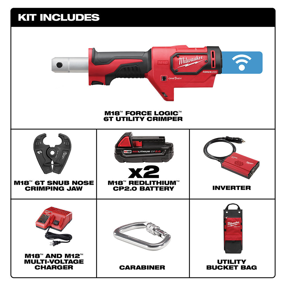 Milwaukee 2678-22 - M18™ FORCE LOGIC™ 6T Utility Crimper Kit with D3 Grooves Snub Nose - Wise Line Tools