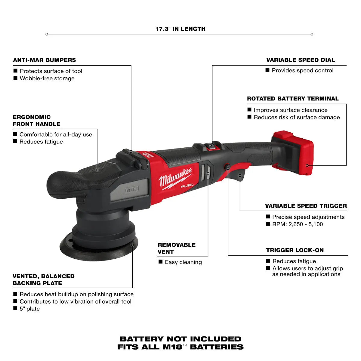 Milwaukee 2684-20 - M18 FUEL™ 15mm Random Orbital Polisher - Wise Line Tools
