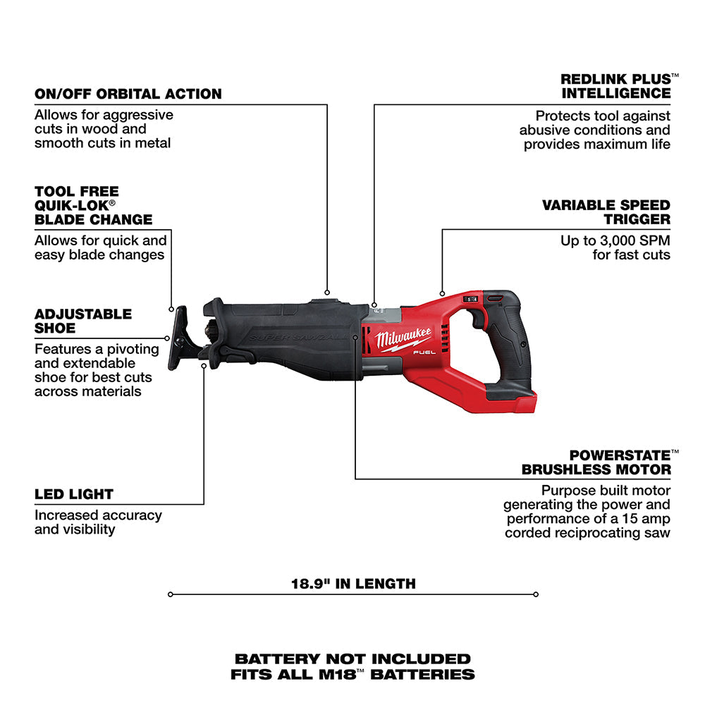 Milwaukee 2722-20 - M18 FUEL™ SUPER SAWZALL® - Wise Line Tools
