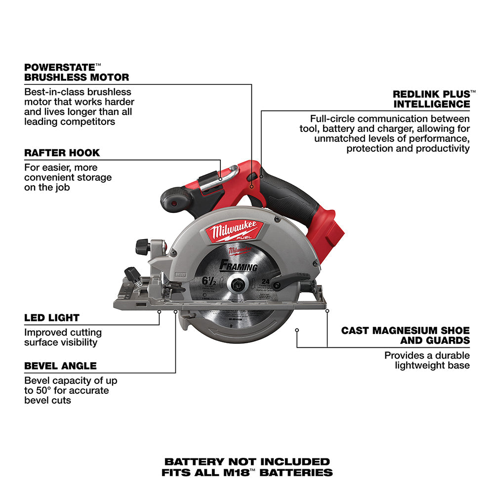 Milwaukee 2730-20 - M18 FUEL™ 6-1/2 in. Circular Saw - Wise Line Tools