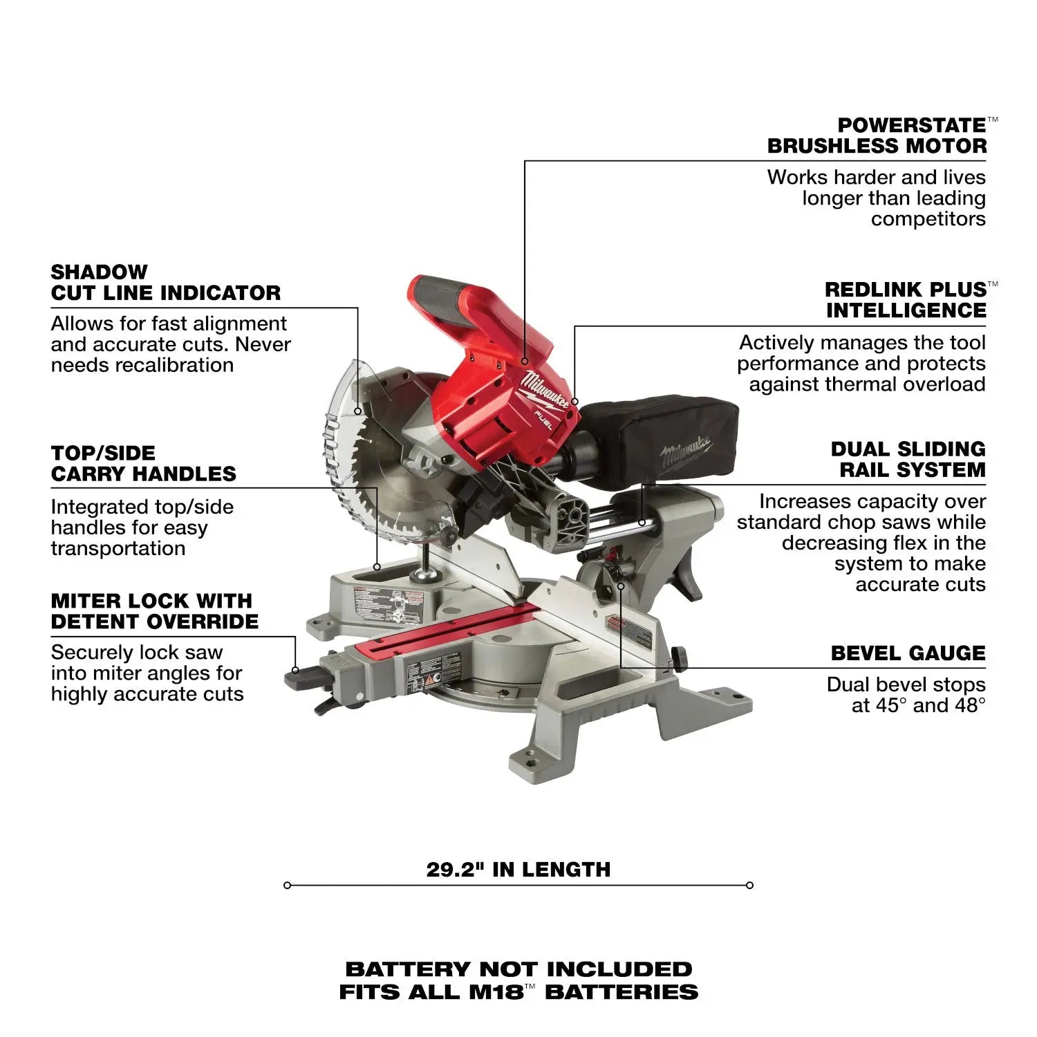 Milwaukee 2733-20 - M18 FUEL™ 7-1/4 in. Dual Bevel Sliding Compound Miter Saw - Wise Line Tools