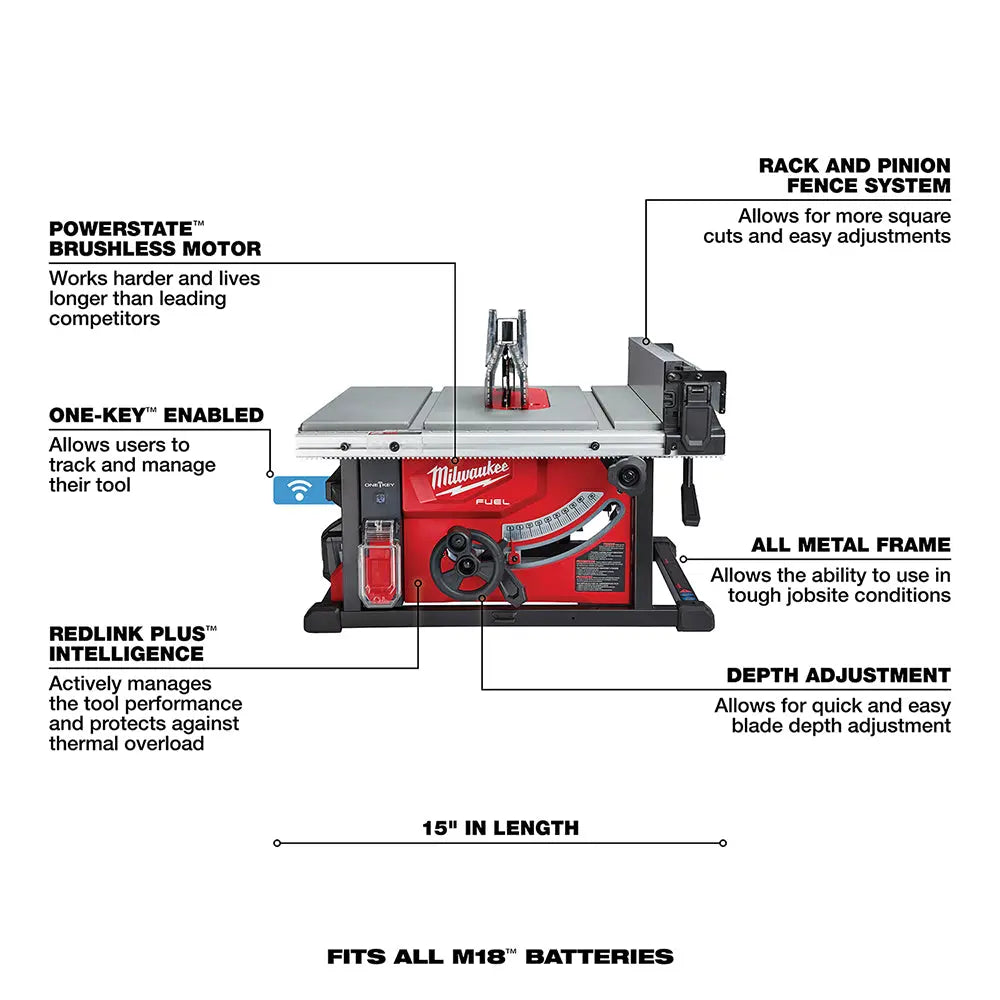 Milwaukee 2736-21HD - M18 FUEL™ 8-1/4 in. Table Saw with ONE-KEY™ Kit - Wise Line Tools