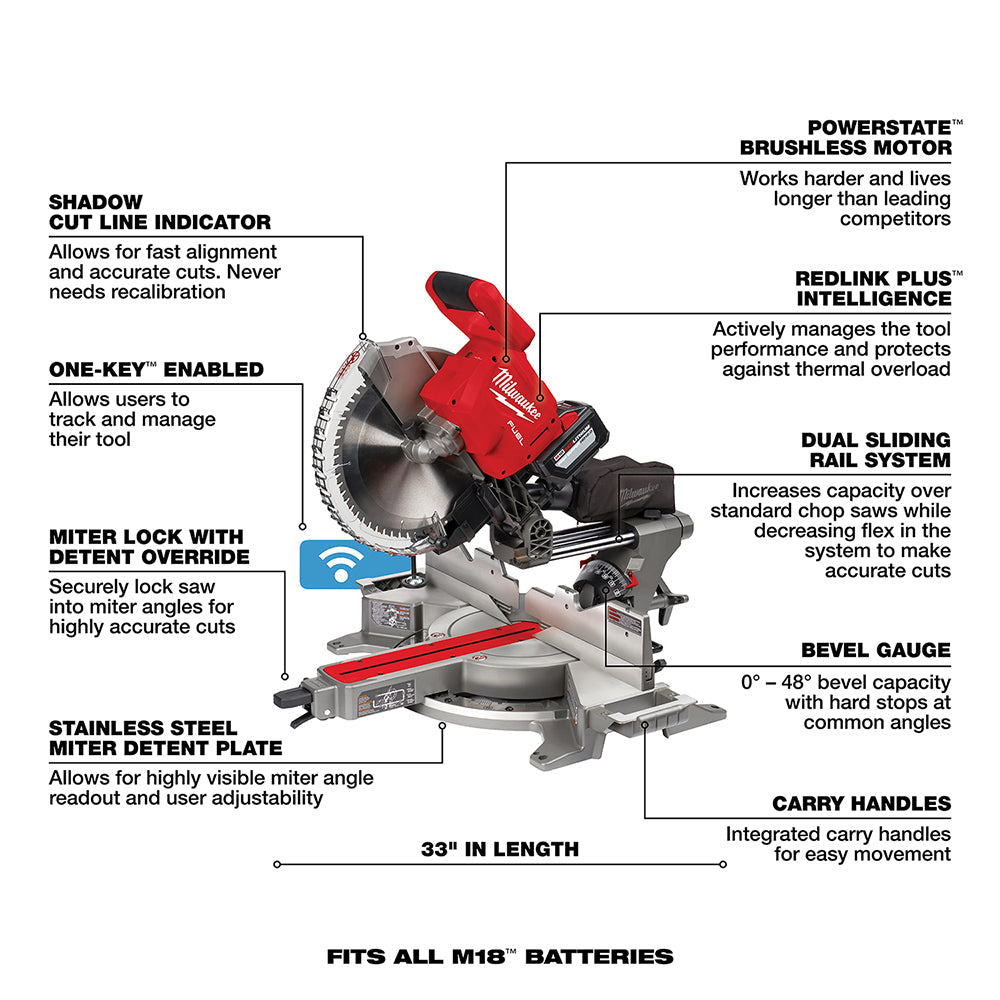 Milwaukee 2739-21HD - M18 FUEL™ 12 in. Dual Bevel Sliding Compound Miter Saw Kit - Wise Line Tools