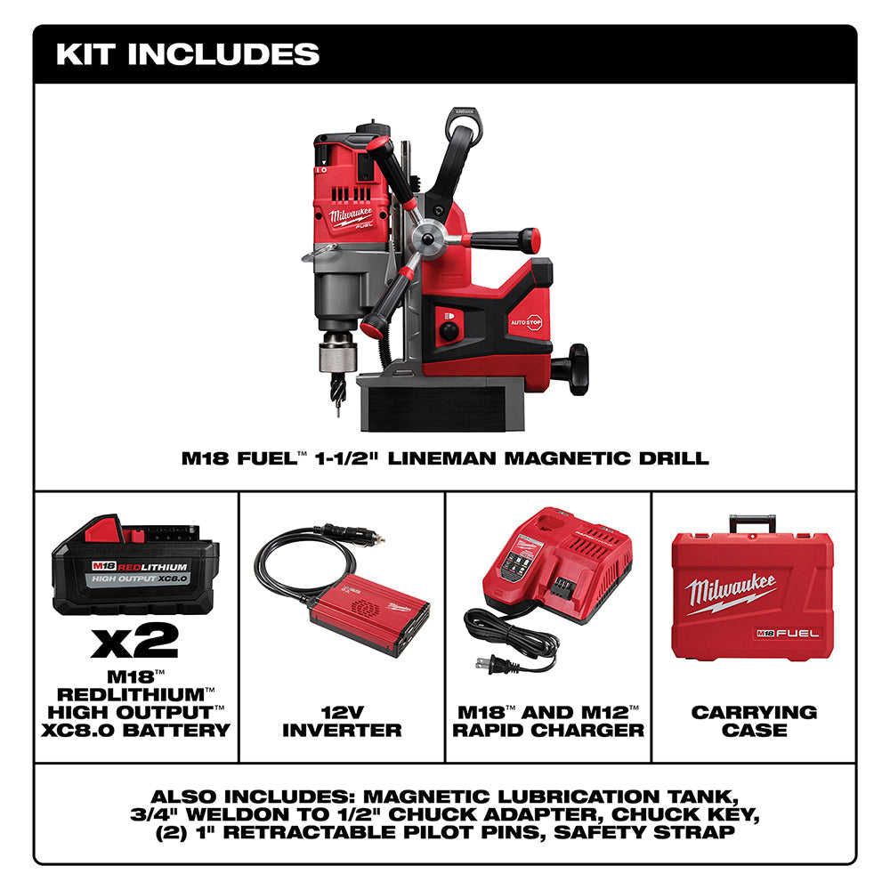 Milwaukee 2788-22HD - M18 FUEL™ 1-1/2" Lineman Magnetic Drill Kit - Wise Line Tools