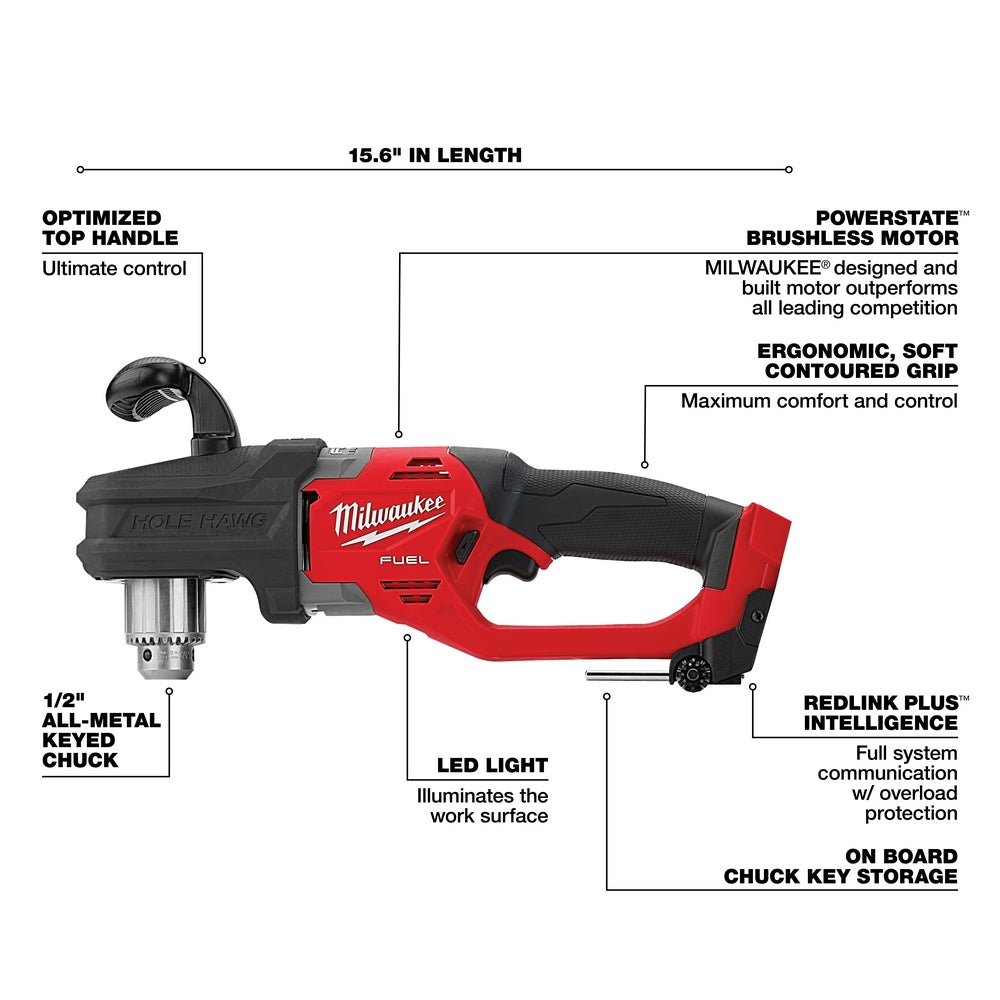 Milwaukee 2807-20 - M18 FUEL™ HOLE HAWG™ 1/2 in. Right Angle Drill - Wise Line Tools