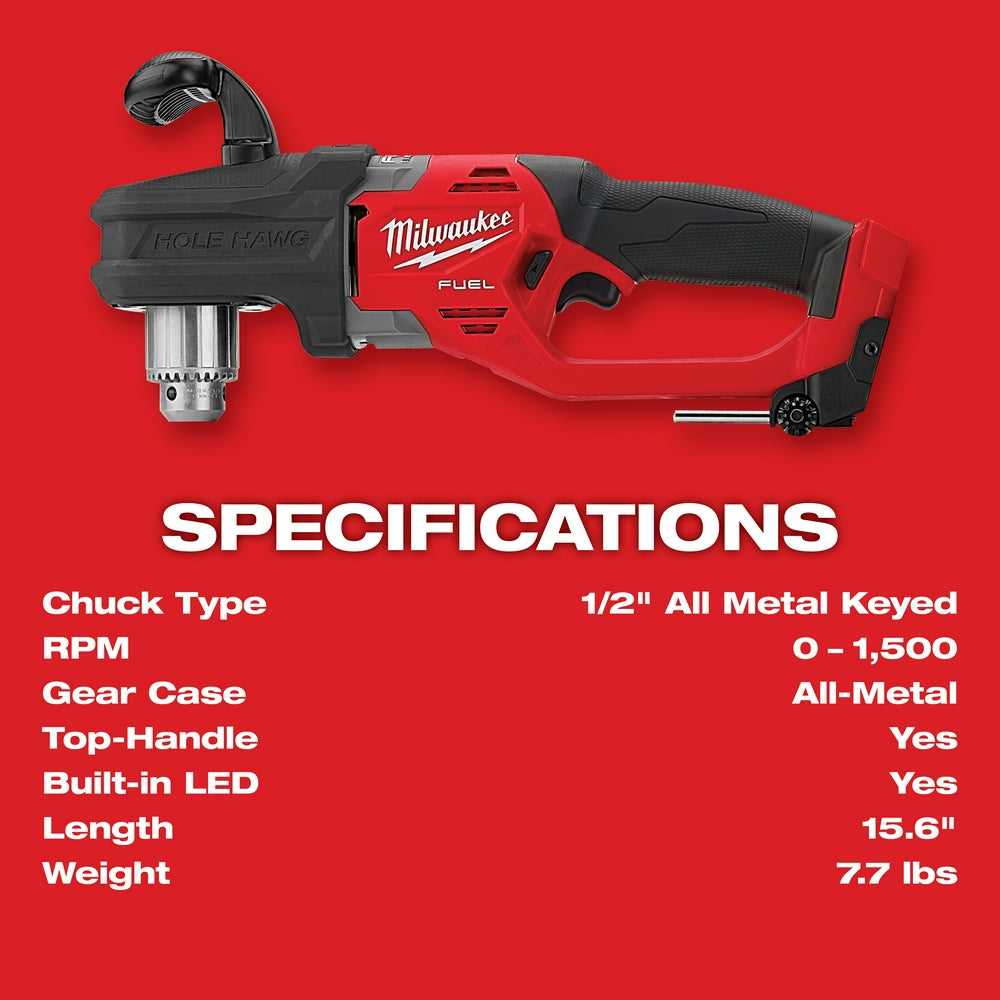 Milwaukee 2807-20 - M18 FUEL™ HOLE HAWG™ 1/2 in. Right Angle Drill - Wise Line Tools