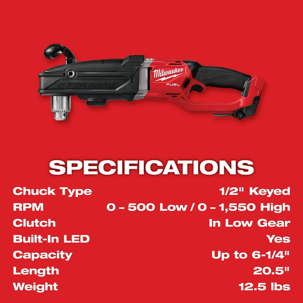 Milwaukee 2809-20 - M18 FUEL™ Super Hawg™ 1/2 in. Right Angle Drill - Wise Line Tools