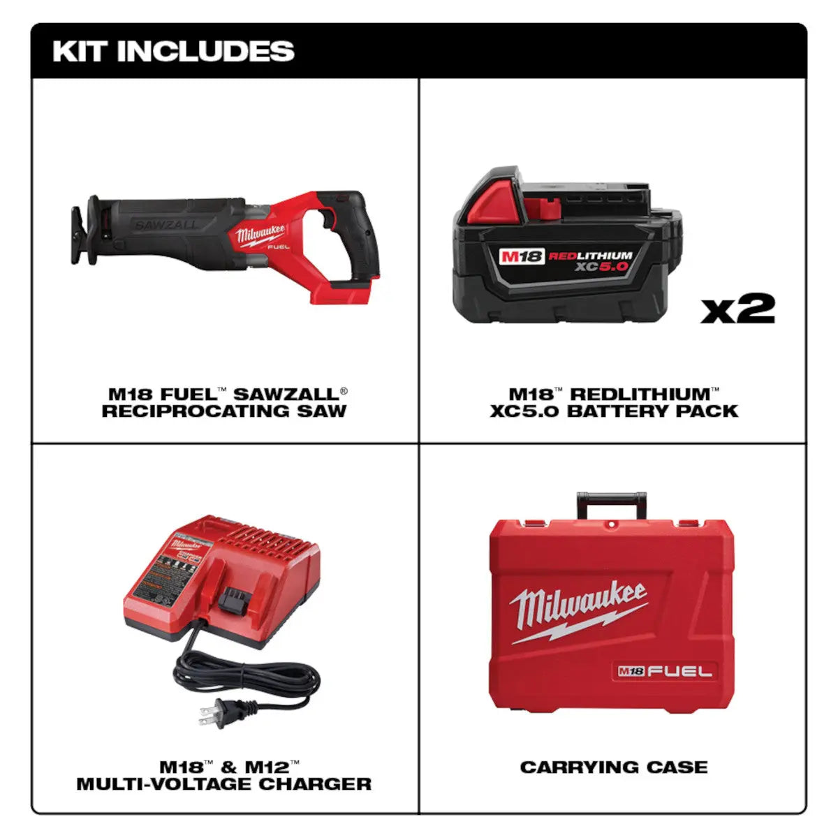 Milwaukee 2821-22 - M18 FUEL™ SAWZALL® Reciprocating Saw - 2 Battery XC5.0 Kit - Wise Line Tools