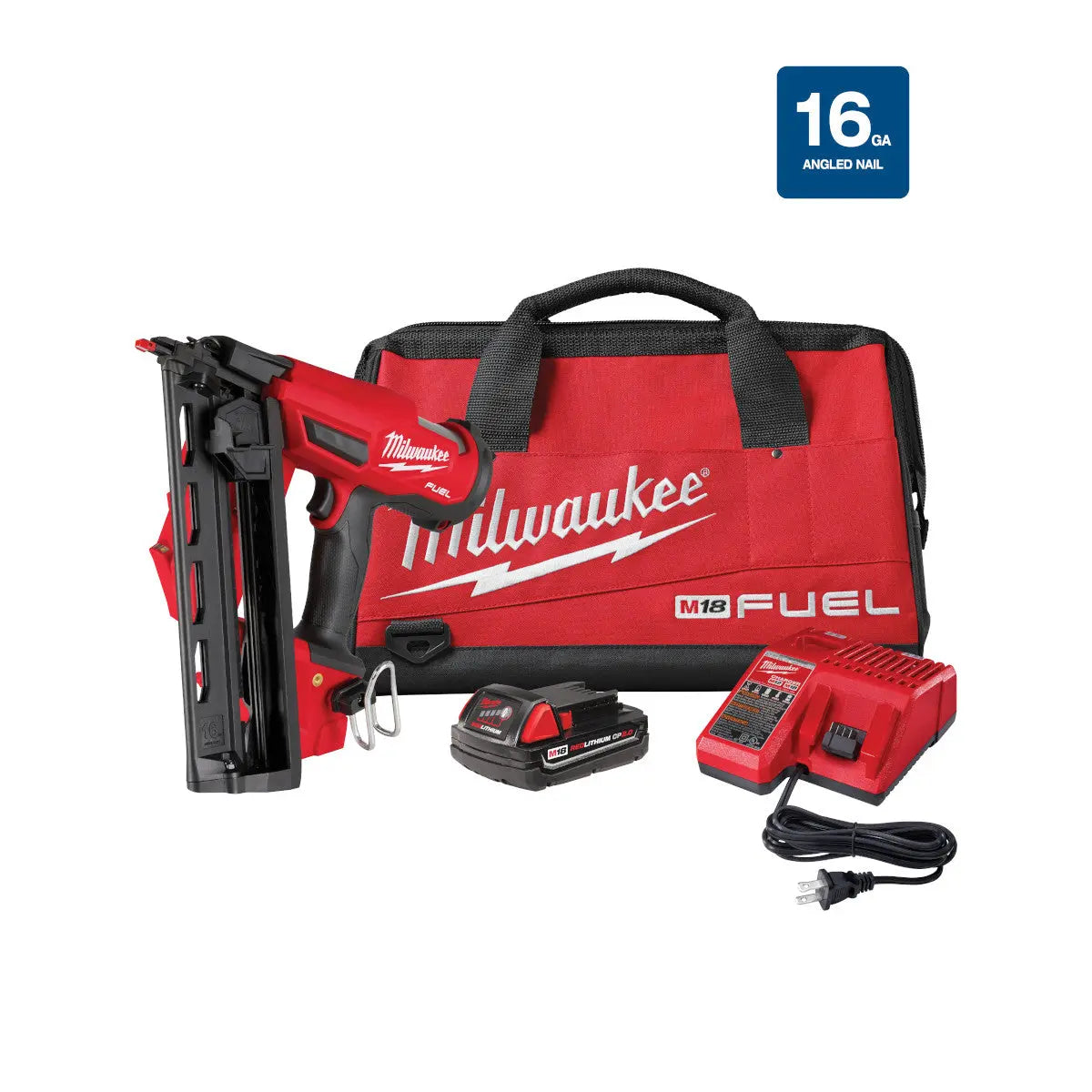 Milwaukee 2841-21CT - M18 FUEL™ 16 Gauge Angled Finish Nailer Kit - Wise Line Tools