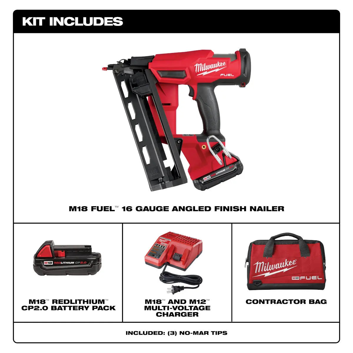 Milwaukee 2841-21CT - M18 FUEL™ 16 Gauge Angled Finish Nailer Kit - Wise Line Tools