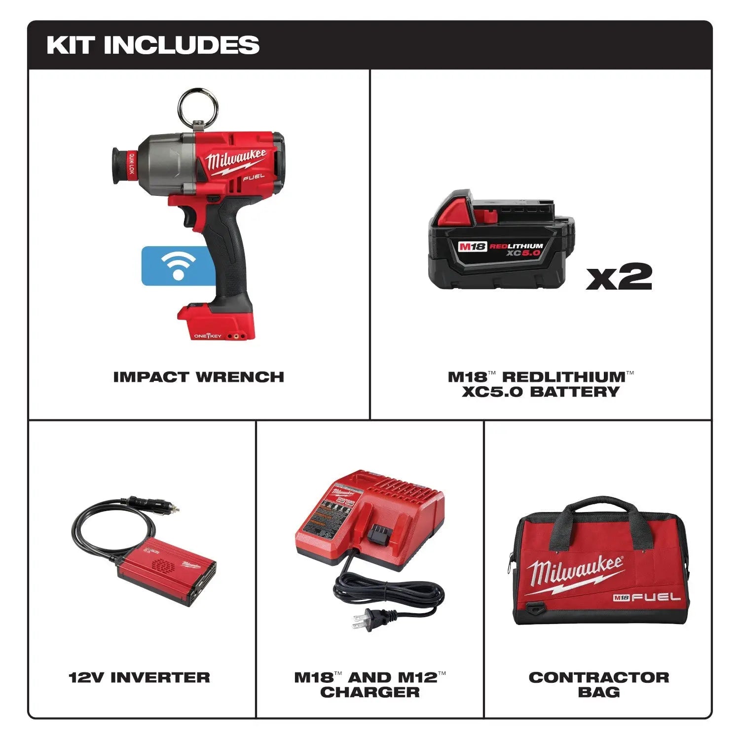 Milwaukee 2865-22 - M18 FUEL™ 7/16 in. Hex Utility HTIW w/ ONE-KEY™ Kit - Wise Line Tools