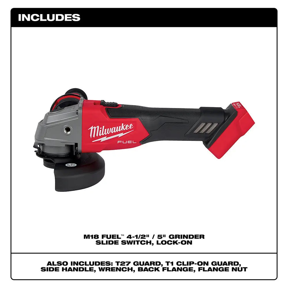 Milwaukee 2881-20 - M18 FUEL™ 4-1/2" / 5" Grinder Slide Switch, Lock-On - Wise Line Tools