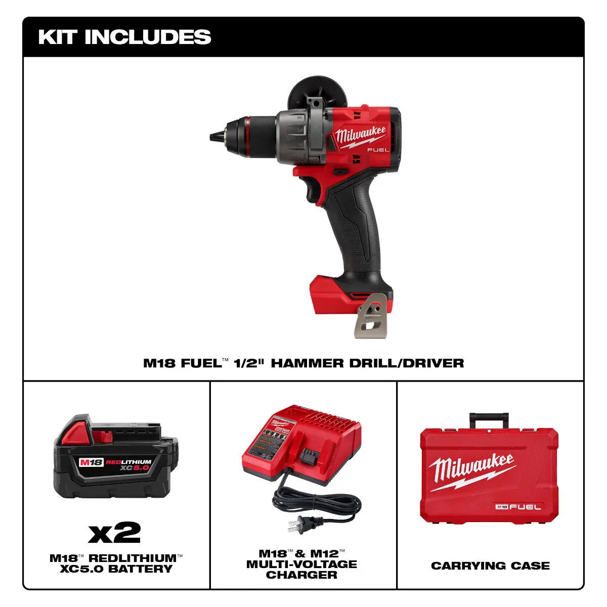Milwaukee 2904-22 - M18 FUEL™ 1/2" Hammer Drill/Driver Kit - Wise Line Tools