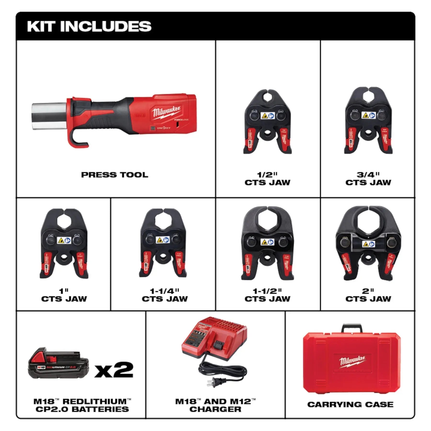 Milwaukee 2922-22 - M18™ FORCE LOGIC™ Press Tool w/ ONE-KEY™ w/ 1/2"-2" CTS Jaws - Wise Line Tools