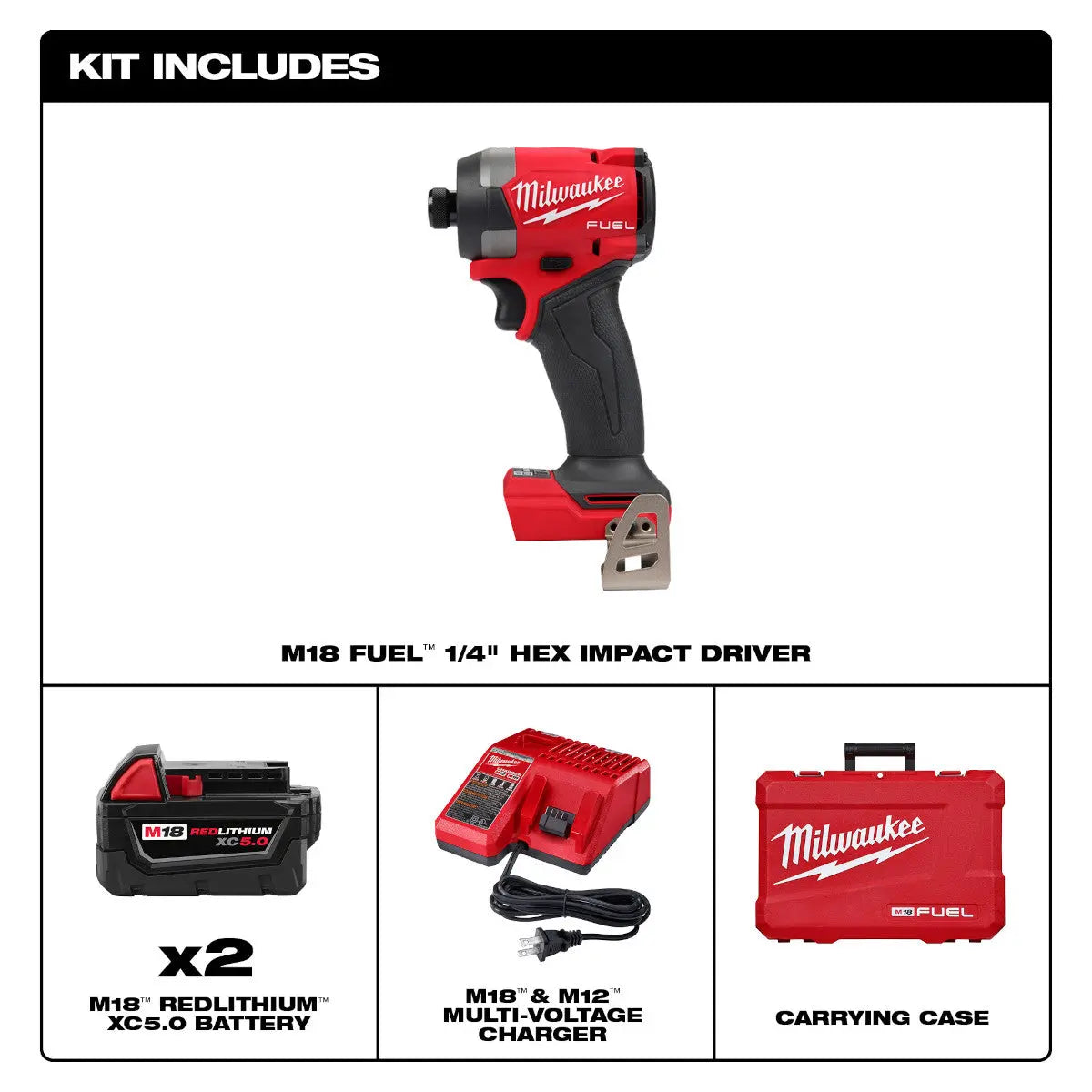 Milwaukee 2953-22 - M18 FUEL™ 1/4" Hex Impact Driver Kit - Wise Line Tools