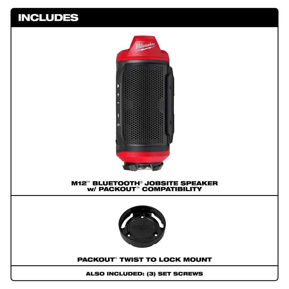 Milwaukee 2955-20 - M12™ Bluetooth® Jobsite Speaker w/ PACKOUT™ Compatibility - Wise Line Tools