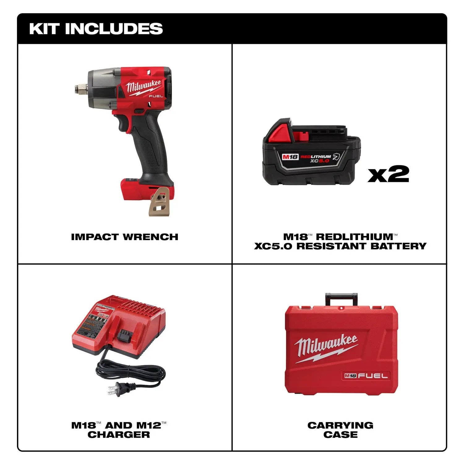 Milwaukee 2962-22R - M18 FUEL™ 1/2" Mid-Torque Impact Wrench w/ Friction Ring Kit - Wise Line Tools
