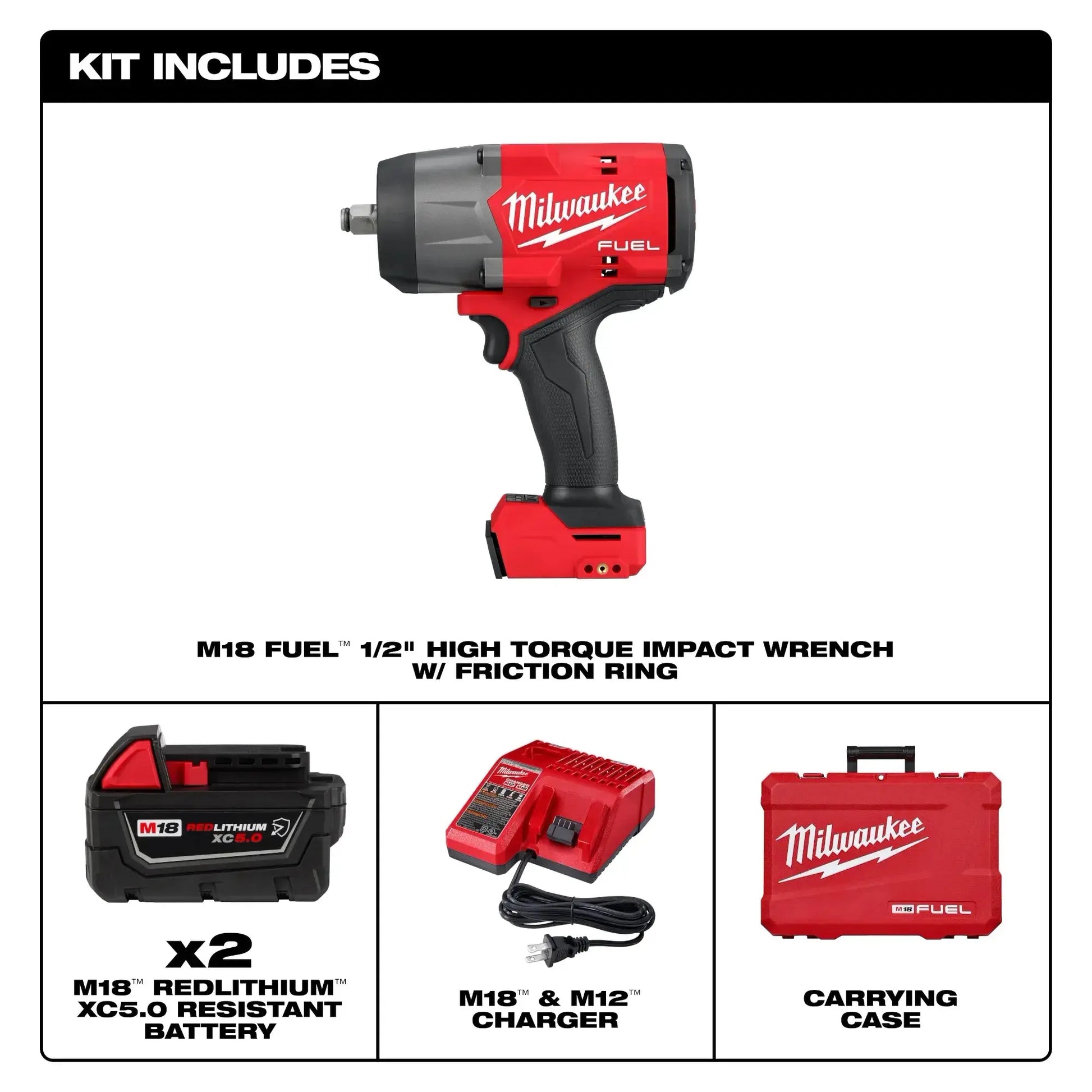 Milwaukee 2967-22 - M18 FUEL™ 1/2" High Torque Impact wrench w/ Friction Ring Kit - Wise Line Tools