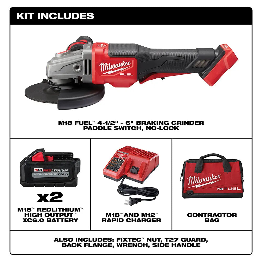 Milwaukee 2980-22 - M18 FUEL™ 4-1/2 in.-6 in. No Lock Braking Grinder with Paddle Switch 2 Battery Kit - Wise Line Tools