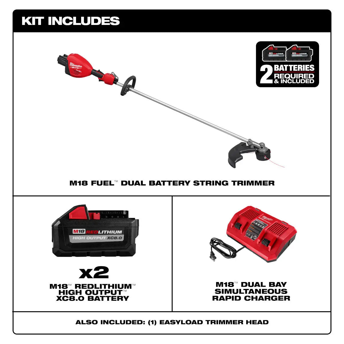 Milwaukee 3006-22 - M18 FUEL™ 17” Dual Battery String Trimmer Kit - Wise Line Tools