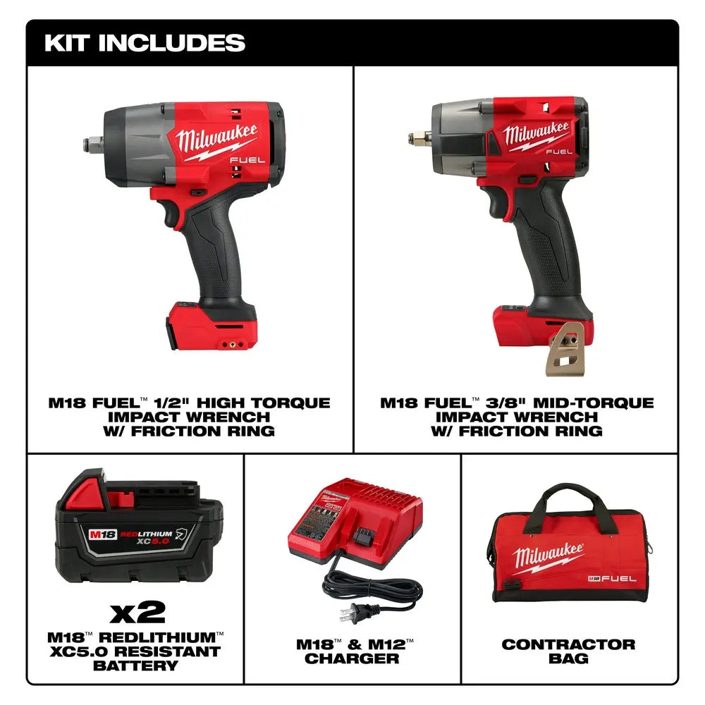 Milwaukee 3010-22 - M18 FUEL™ 1/2" HTIW & 3/8" MTIW Automotive Combo Kit - Wise Line Tools
