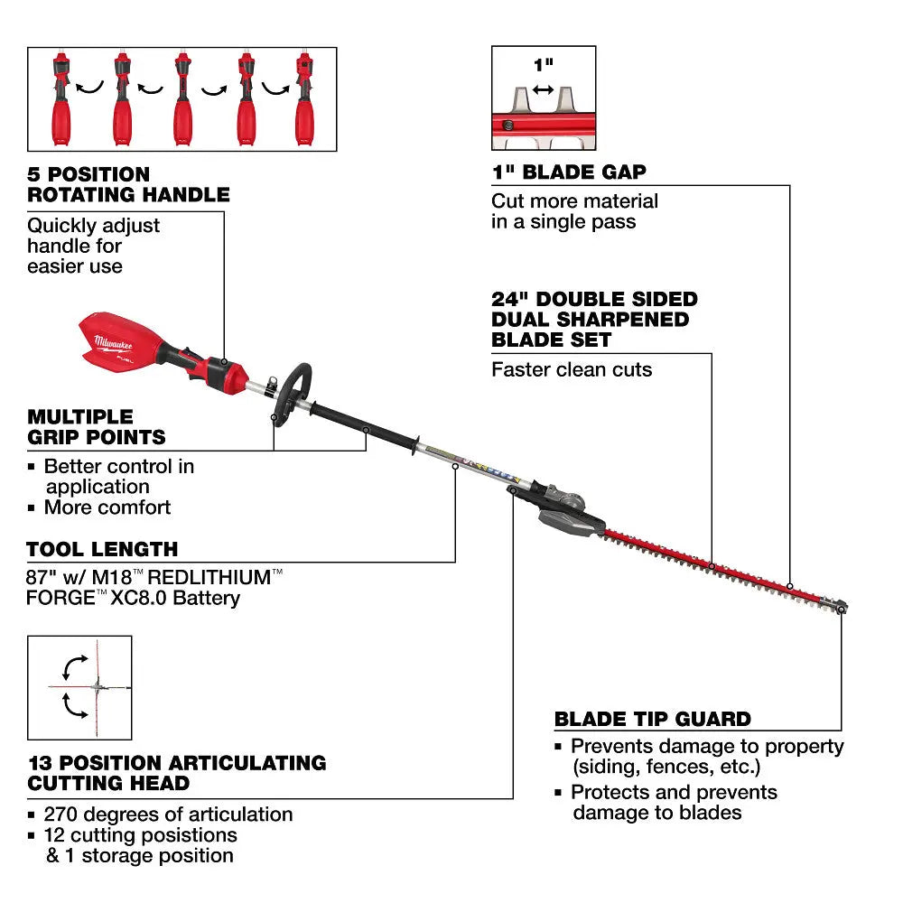 Milwaukee 3012-20 - M18 FUEL™ Pole Articulating Hedge Trimmer - Wise Line Tools