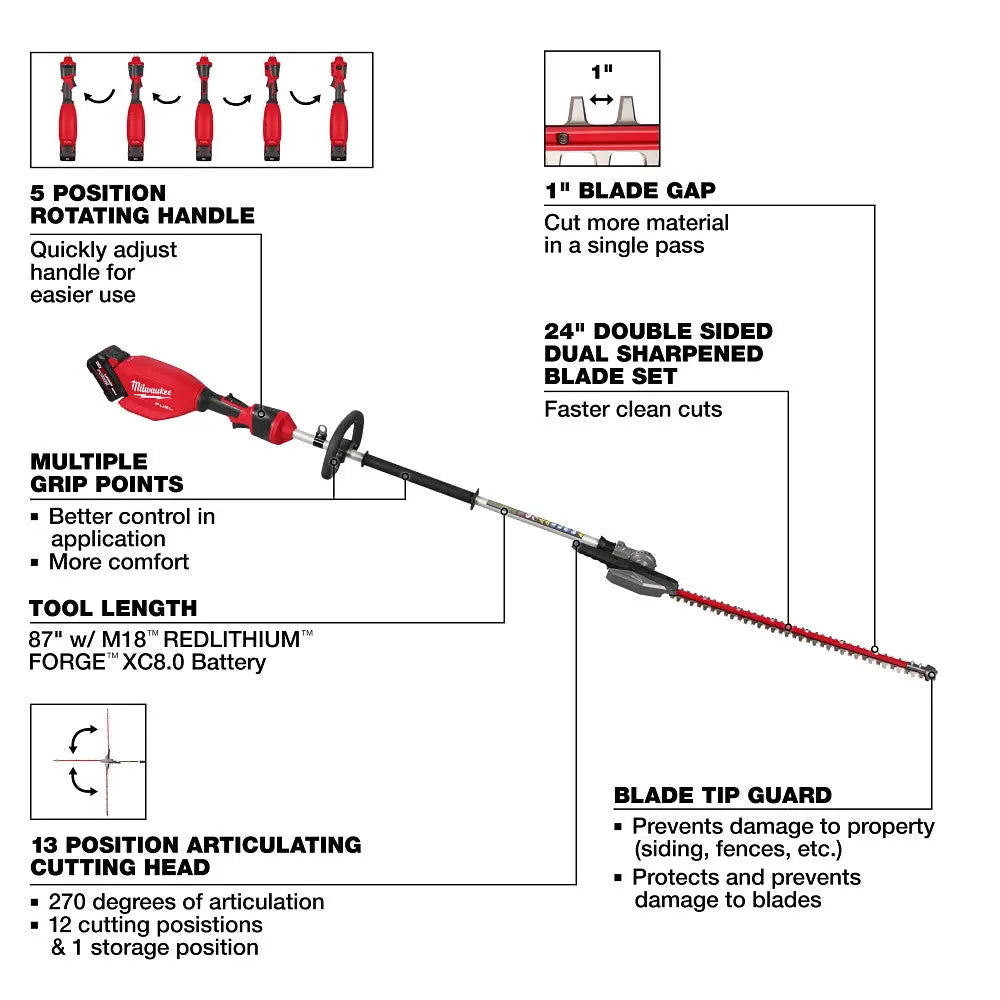 Milwaukee 3012-21 - M18 FUEL™ Pole Articulating Hedge Trimmer Kit - Wise Line Tools