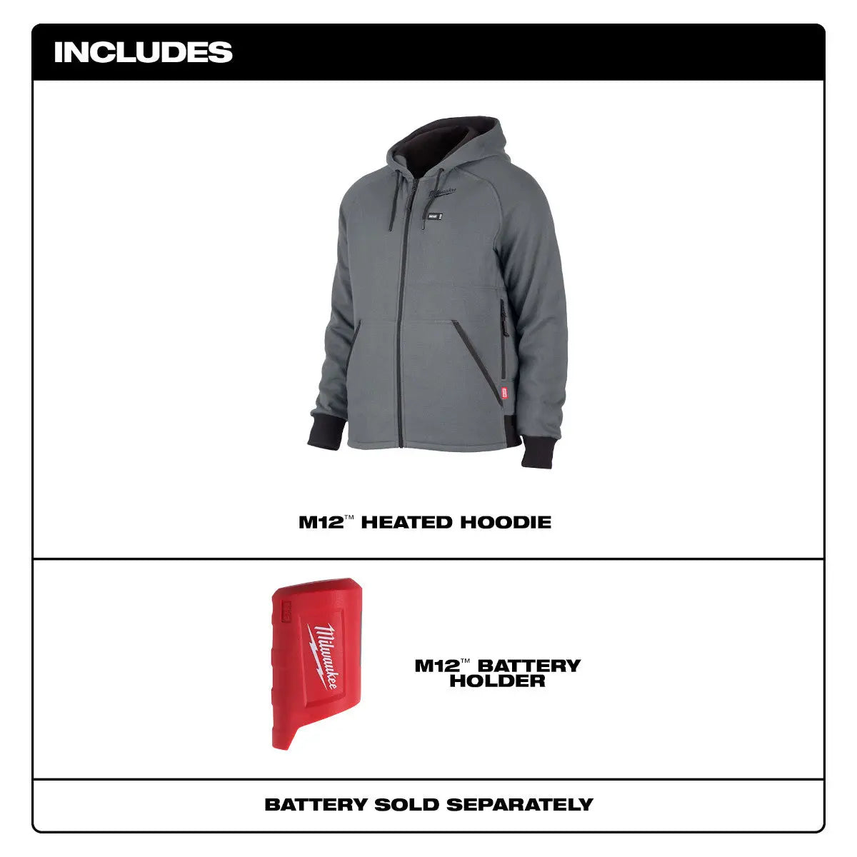Milwaukee 306G-20M - M12™ Heated Hoodie Gray Medium - Wise Line Tools